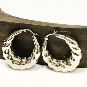 Scalloped Hoop Earrings Stainless Steel